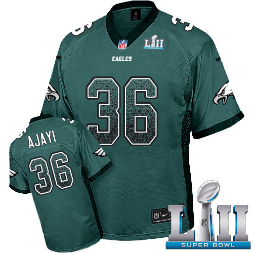 Nike Eagles #36 Jay Ajayi Midnight Green Team Color Super Bowl LII Men's Stitched NFL Elite Drift Fashion Jersey - Click Image to Close